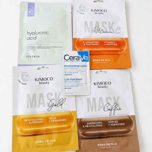Set of 4 Unopened Korean Sheet Masks with CeraVe Lotion Sample