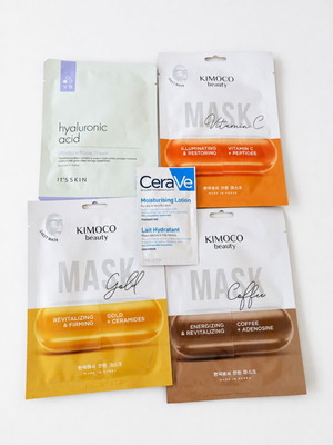 Set of 4 Unopened Korean Sheet Masks with CeraVe Lotion Sample