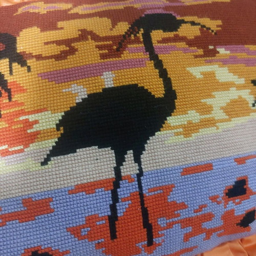 Pillow with handmade cross-stitch design like new