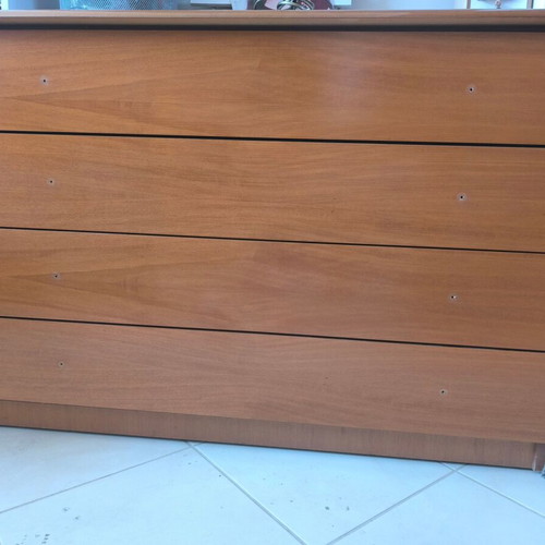 Living room furniture set with console, bookcase, and drawer unit