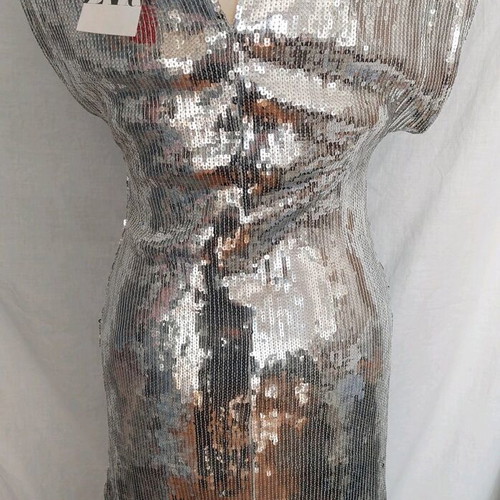 zara long silver sequin dress ZARA WOMAN LONG SEQUIN DRESS SILVER 9324/597