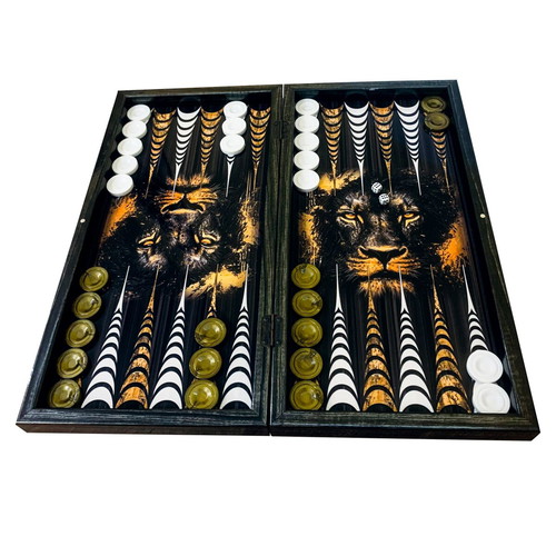 Luxury backgammon board with lion new, wood with glossy finish