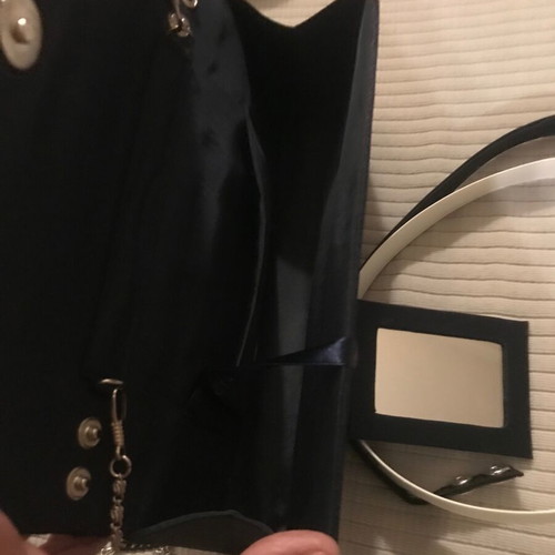 Mandarini evening bag clutch with iridescent beads new, blue satin