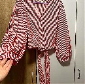 H&M large πουκαμισο ριγέ που δενει κόκκινο