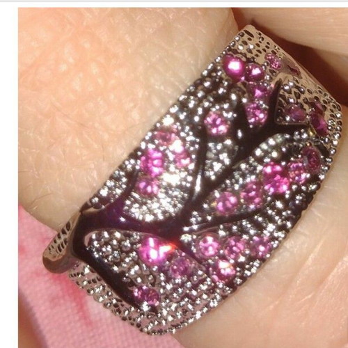 Sakura ring new with zircon crystals, sterling silver, pink and silver