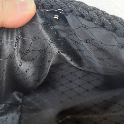 Handmade 2-in-1 black knitted bag with silver lurex and chain
