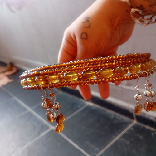 Handmade choker necklace like new with boho amber beads