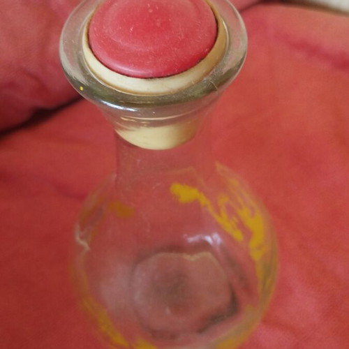 Commemorative Glass Decanter from 1959 Wine Festival used, yellow decoration