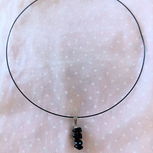 Black Wire Necklace with Steel Clasp and Black Stones new