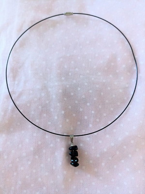 Black Wire Necklace with Steel Clasp and Black Stones new
