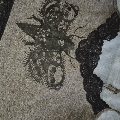Whimsygoth Crop Top Shein new, black and grey, lace trimming