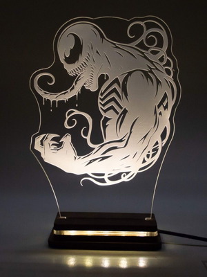 Venom LED lamp handmade with wooden base and plexiglass new