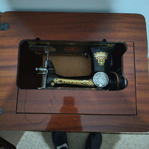 Mercedes vintage sewing machine with cabinet, treadle, like new