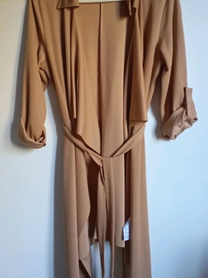 Women's cardigan outerwear like new, beige, asymmetric with belt
