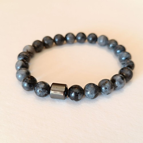 Men's bracelet with labradorite beads new, gray, elastic