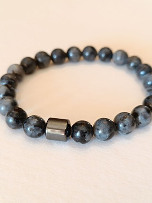 Men's bracelet with labradorite beads new, gray, elastic