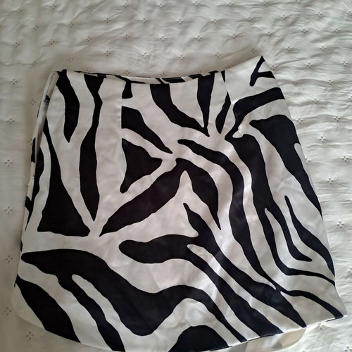 Satin skirt zebra pattern, high-waisted, asymmetrical, like new