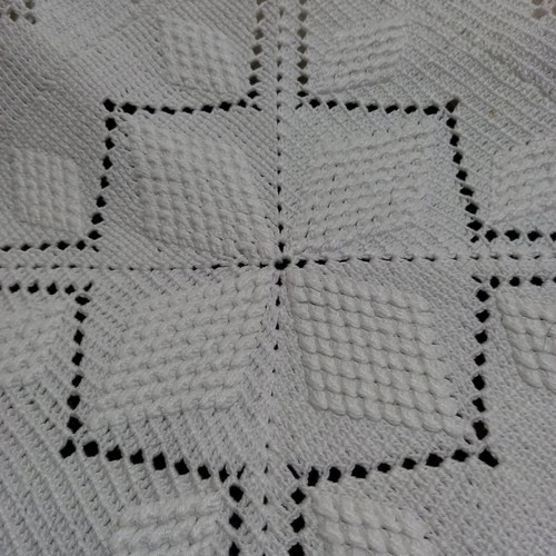 Handmade double knitted blanket new, white with lace