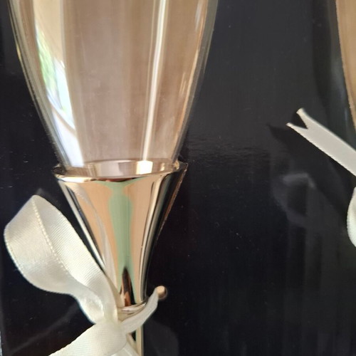 Champagne glasses new, pair with elegant neck design