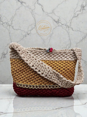 Natasa Majesta Handmade Knitted Shoulder Bag new, beige and yellow
