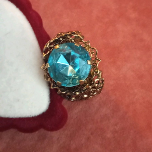 Vintage ring with blue zircon used, bronze