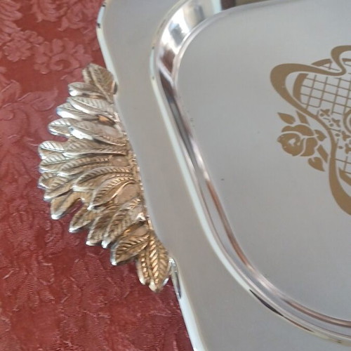 Stainless Steel Serving Trays like new, set of 2 with gold design