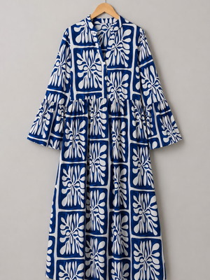 Maxi dress Abia με print καινούργιο, one size, μπλε