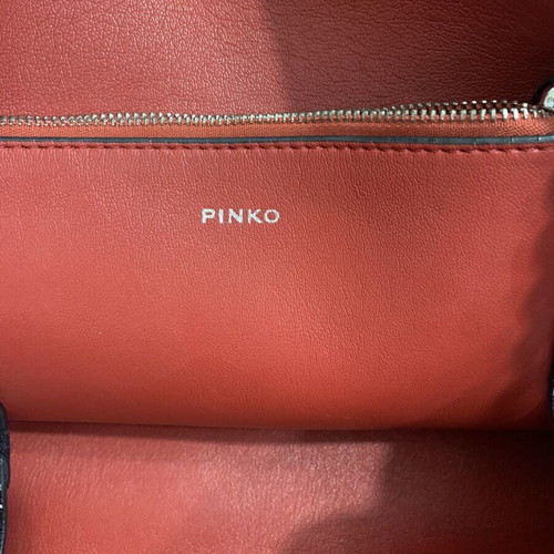 Pinko shoulder bag used, large black with silver chain and red lining