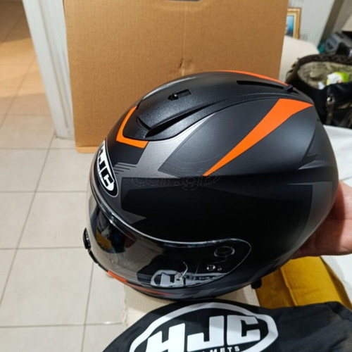 HJC motorcycle helmet, black and orange, size L