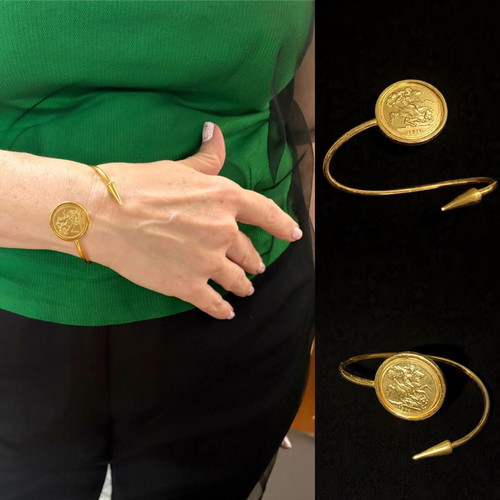 Lira bracelet new, steel with 22k gold plating, replica coin
