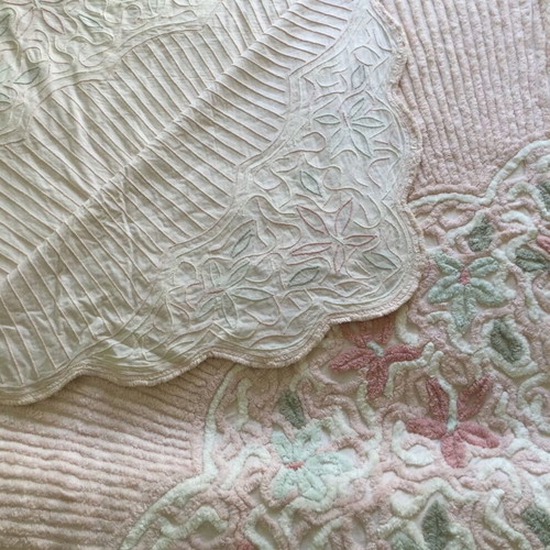 Vintage Chenille Bedspread King Size Used Floral Embossed