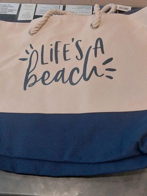 Ankor Beach Bag with Zipper Closure, Blue and Beige