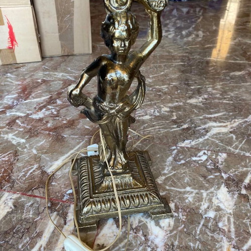 Vintage bronze table lamp with cherub design, baroque style