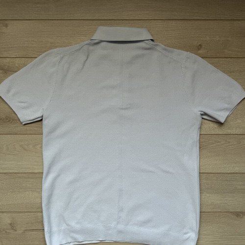 Reiss Tomas zip neck knitted polo shirt, size M, light ice blue