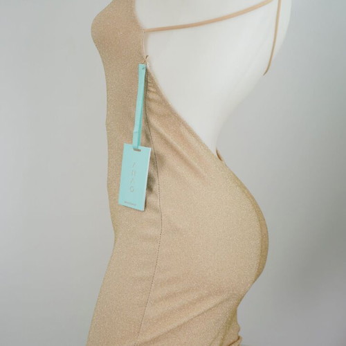 Mini dress gold new, size S, spaghetti strap backless