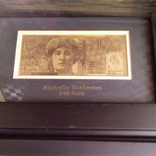Australia 100 Dollars Collectible Banknote with 24K Gold Leaf in Frame