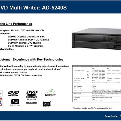 Sony Optiarc AD-5240S DVD-RW CD-RW black like new