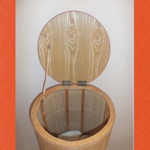 Wooden and Bamboo Laundry Basket with Lid used, 40 cm diameter, 52 cm height