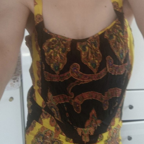 Boho maxi dress with paisley pattern used, handmade, black and yellow
