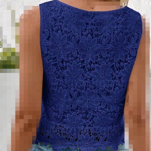 Women's sleeveless electric blue top with lace