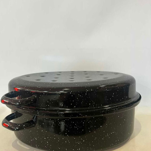 Oval enamel roasting pan with lid 17x39x29 used