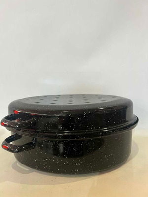 Oval enamel roasting pan with lid 17x39x29 used