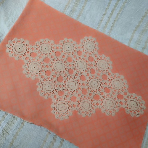 Woven pillow with handmade knitted details like new, cotton