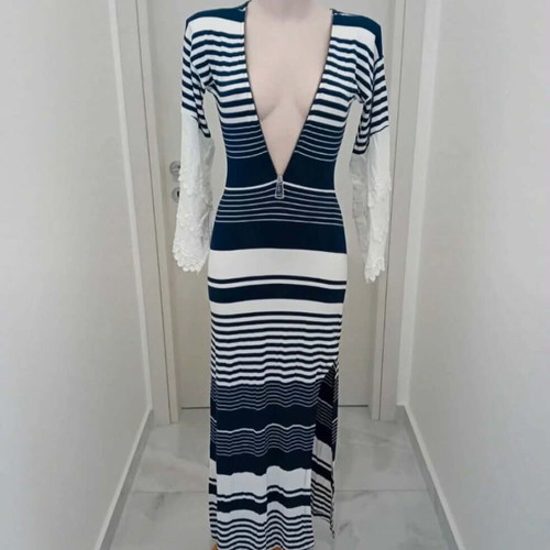 Fitted dress with zipper and cut embroidery, like new, white and blue, size S