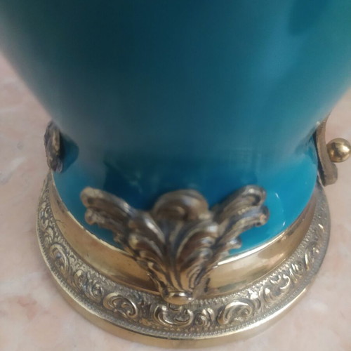 Italian antique pitcher like new, Buton Milano, turquoise crystal