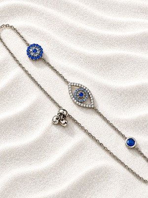 Bracelet chain with blue eye 925 silver and zircon new