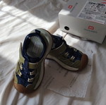 Boy sandals size 24CN, blue and green, wide bottom