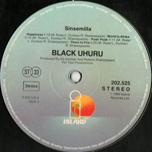 Black Uhuru Sinsemilla record used