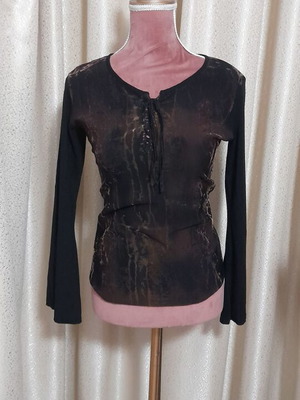 Step by Step Collection дълга ръкавица блуза, черно и кафяво