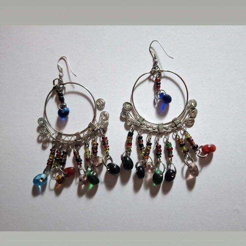 Boho earrings like new, handmade, multicolored and silver